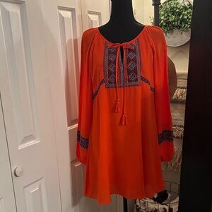 Gianni Bini Orange Dress with Blue Embroidery